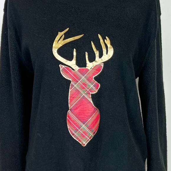 No Boundaries Black Fleece Reindeer Holiday Christmas Sweatshirt Size Medium - Picture 3 of 9